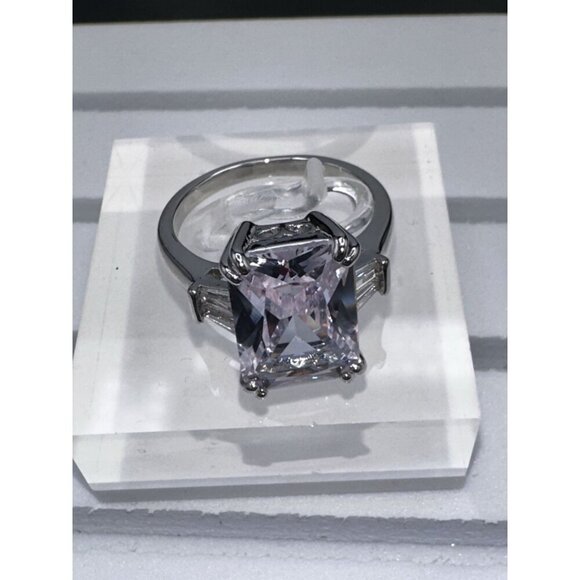 Silver Plated Cubic Zirconia Princess Cut Ring Size 6 - Picture 3 of 9